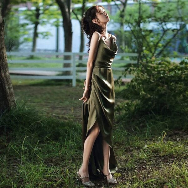 Bridesmaid Dress Girlfriend Group Summer New Satin Long Sisters Temperament Mori Celebrity Banquet Bridesmaid Dress - Image 7