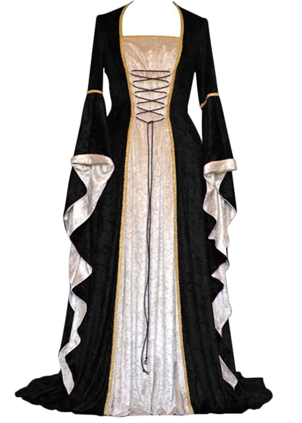 Golden Velvet Flared Sleeves Retro, Medieval European Court Long and Floor Women's Skirts 22 undefined