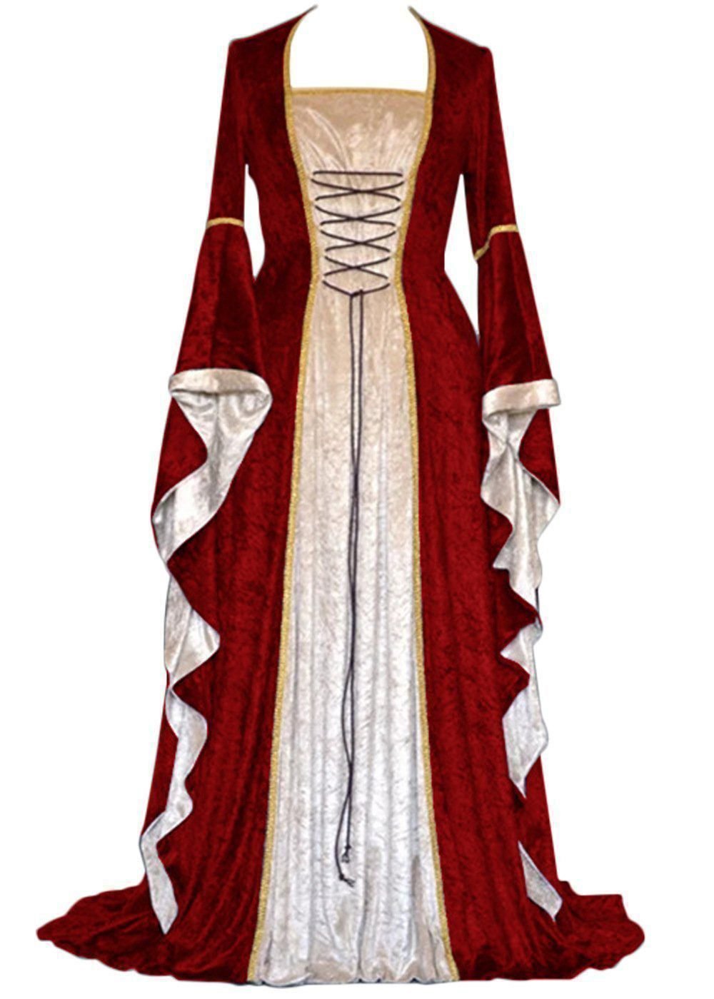 Golden Velvet Flared Sleeves Retro, Medieval European Court Long and Floor Women's Skirts 23 undefined