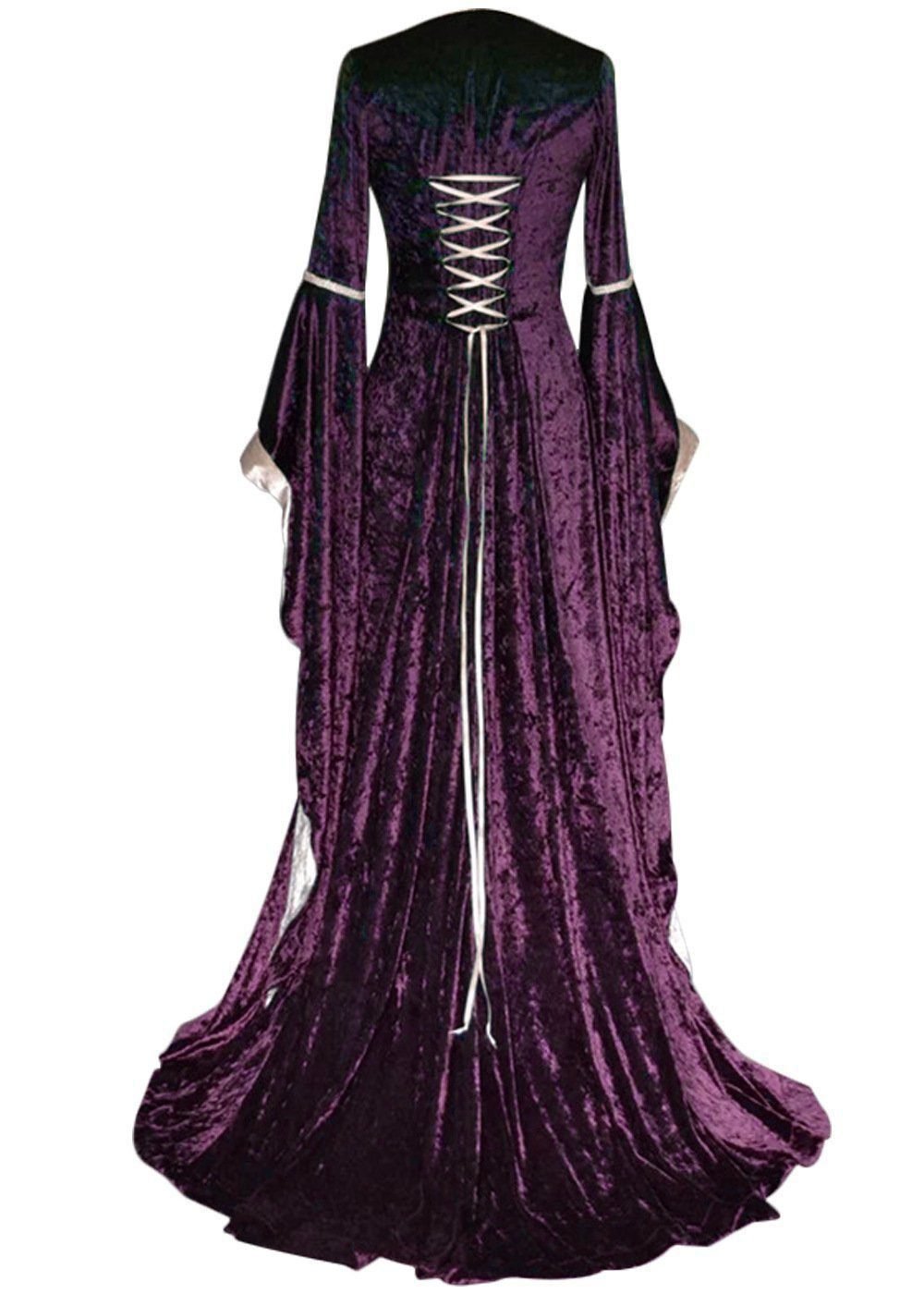 Golden Velvet Flared Sleeves Retro, Medieval European Court Long and Floor Women's Skirts 26 undefined