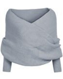 Autumn and winter new V-shaped cross one-word collar off-the-shoulder knitted sexy pullover sweater scarf