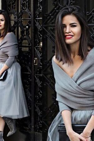 Autumn and winter new V-shaped cross one-word collar off-the-shoulder knitted sexy pullover sweater scarf