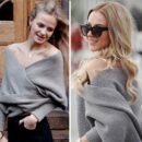 Autumn and winter new V-shaped cross one-word collar off-the-shoulder knitted sexy pullover sweater scarf