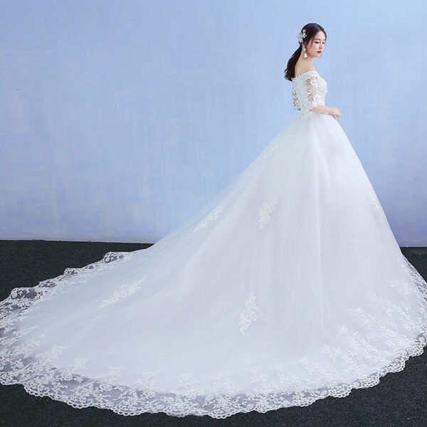 One-word Shoulder Wedding Dress Bride New Long Trailing Dream Princess Korean Long-sleeved Slim Wedding Dress