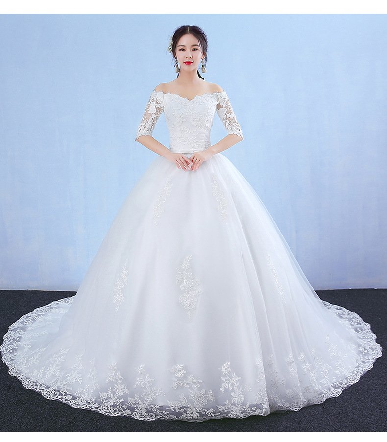 One-word Shoulder Wedding Dress Bride New Long Trailing Dream Princess Korean Long-sleeved Slim Wedding Dress 18 10725804330 1741330465
