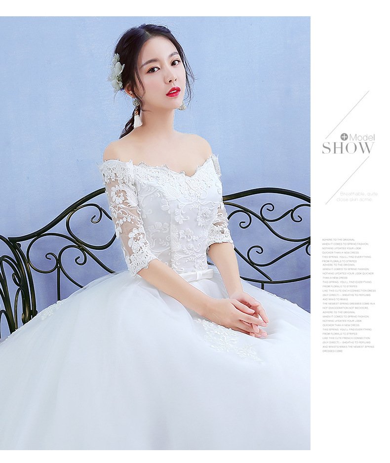One-word Shoulder Wedding Dress Bride New Long Trailing Dream Princess Korean Long-sleeved Slim Wedding Dress 19 10725804347 1741330465