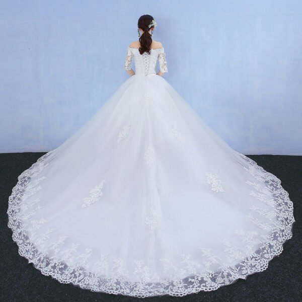 One-word Shoulder Wedding Dress Bride New Long Trailing Dream Princess Korean Long-sleeved Slim Wedding Dress - Image 6