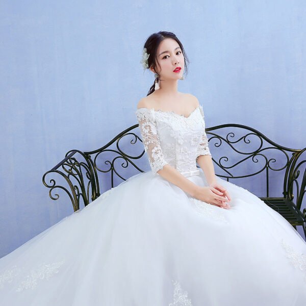 One-word Shoulder Wedding Dress Bride New Long Trailing Dream Princess Korean Long-sleeved Slim Wedding Dress - Image 3