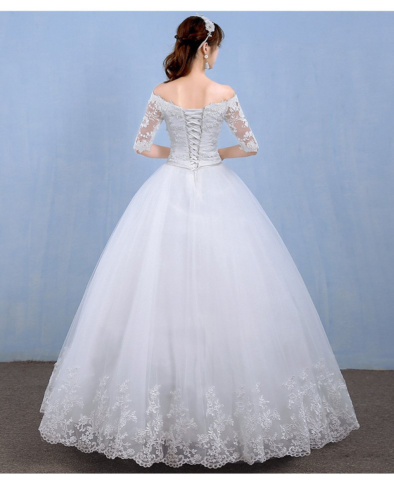 One-word Shoulder Wedding Dress Bride New Long Trailing Dream Princess Korean Long-sleeved Slim Wedding Dress 21 10756024715 1741330465