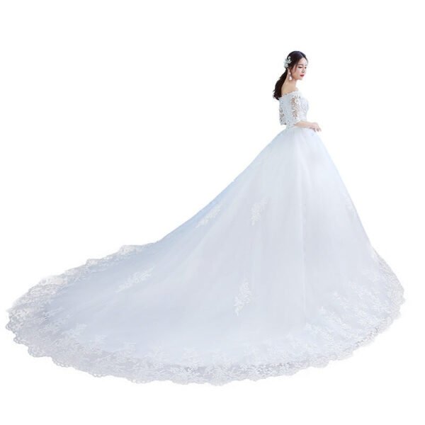 One-word Shoulder Wedding Dress Bride New Long Trailing Dream Princess Korean Long-sleeved Slim Wedding Dress - Image 5