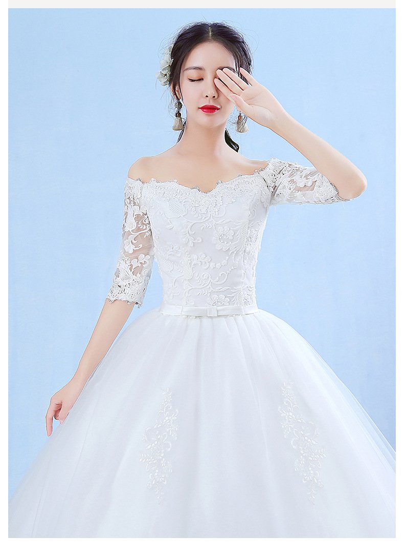 One-word Shoulder Wedding Dress Bride New Long Trailing Dream Princess Korean Long-sleeved Slim Wedding Dress 15 10782185142 1741330465