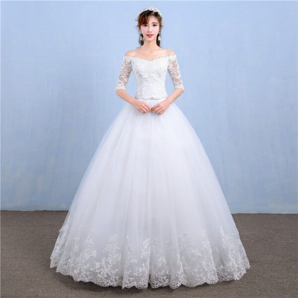 One-word Shoulder Wedding Dress Bride New Long Trailing Dream Princess Korean Long-sleeved Slim Wedding Dress - Image 7