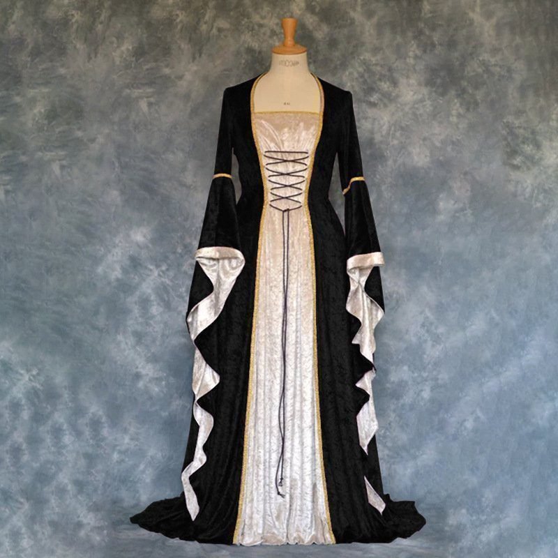 Golden Velvet Flared Sleeves Retro, Medieval European Court Long and Floor Women's Skirts 17 undefined