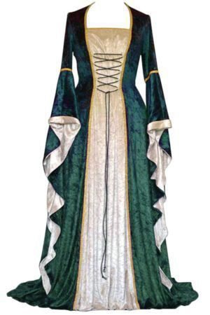 Golden Velvet Flared Sleeves Retro, Medieval European Court Long and Floor Women's Skirts