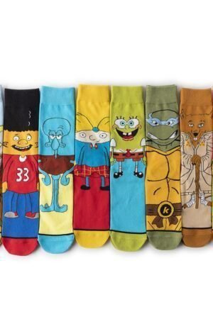 Male Cotton Animation Men's Women's Cartoon Socks Men's Socks Medium Stockings Combed Cotton Socks-5PRS