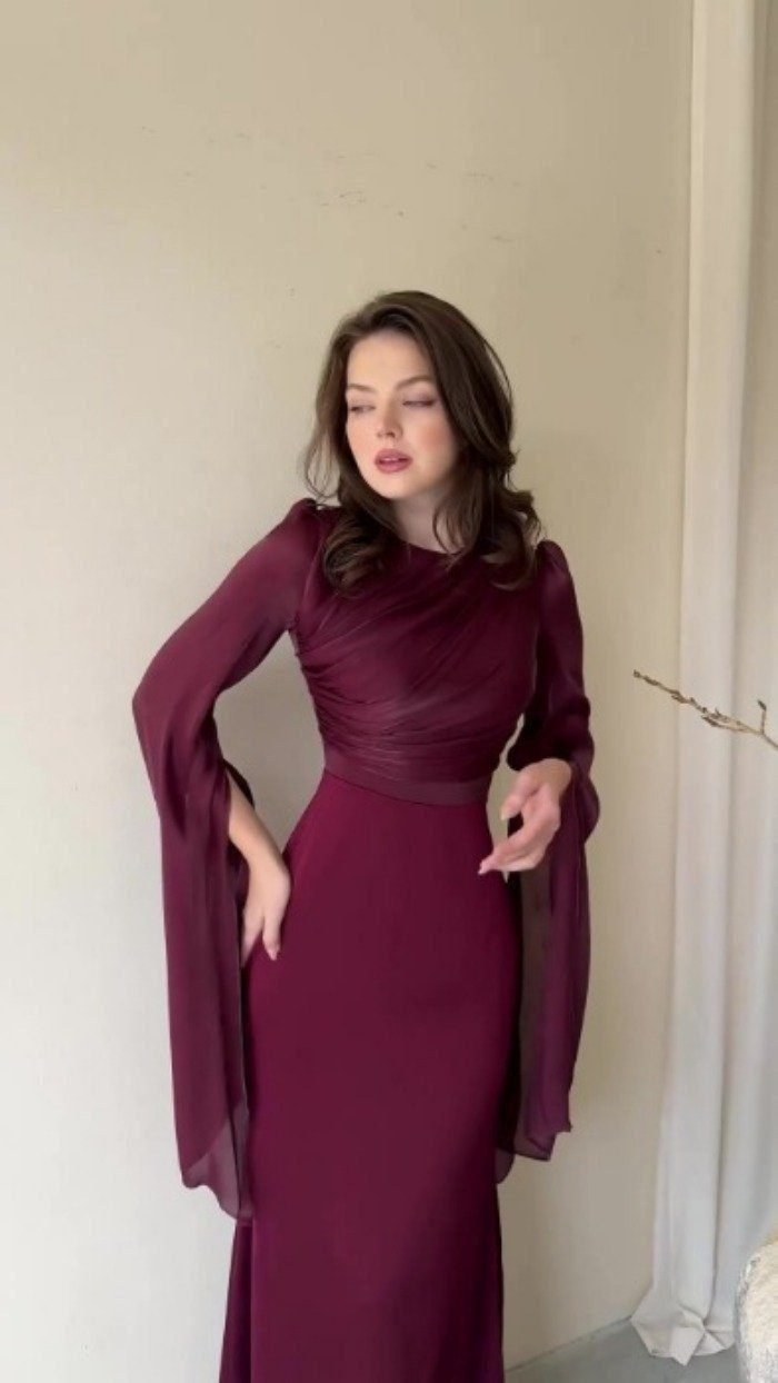 Boho Flowy Chiffon Maxi Dress - Tiered Sleeve Satin Slip 46 166a6698bfd53711dd54a06df2a36cb2