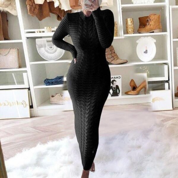 Autumn and Winter New Women's Fashion Twist Long-sleeved Woolen Dress - Image 2