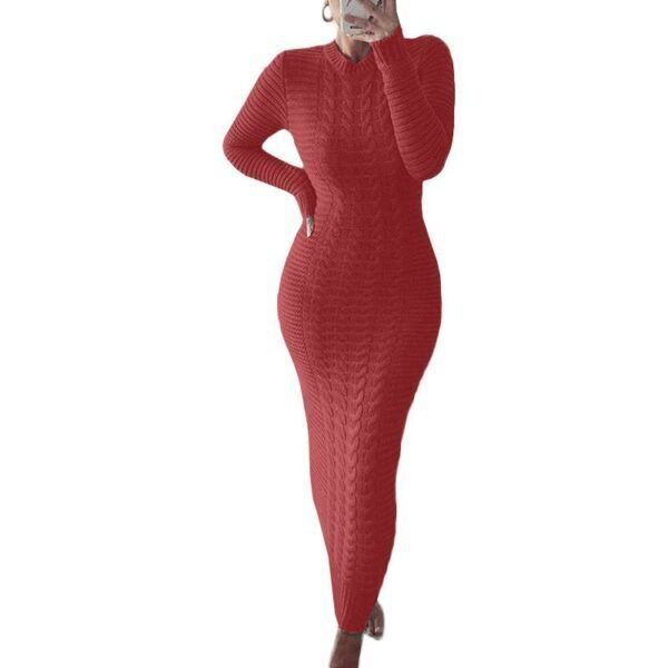 Autumn and Winter New Women's Fashion Twist Long-sleeved Woolen Dress - Image 13