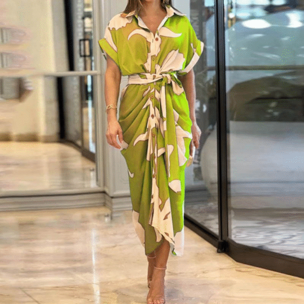 2024 Women's Printed High Waisted Cardigan Dress with Irregular Long Skirt - Short Sleeved Fashion Statement - Image 12