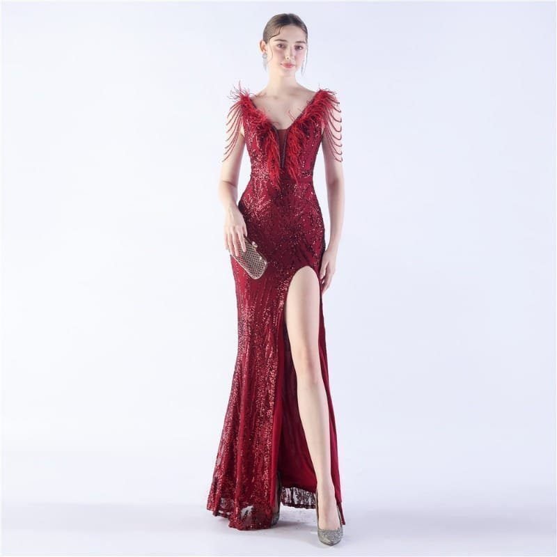 Luxe Feather & Sequin Maxi Gown | Heavy Beadwork 65 103A2676.jpg
