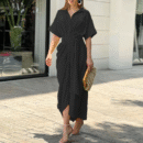 2024 Women's Printed High Waisted Cardigan Dress with Irregular Long Skirt - Short Sleeved Fashion Statement
