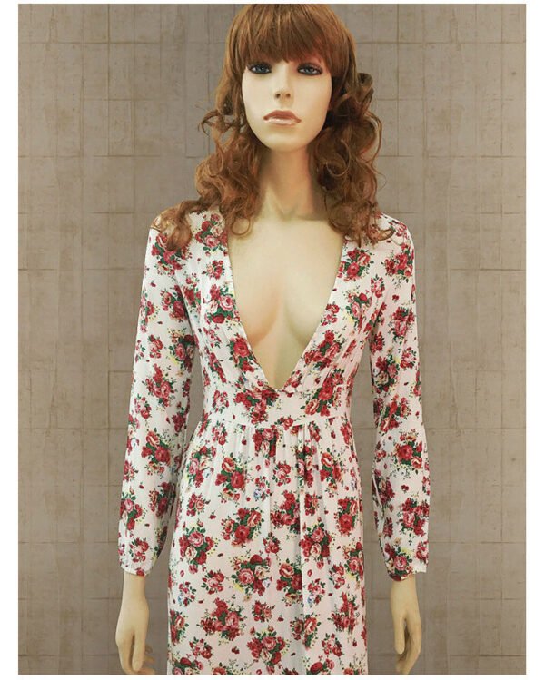 Bohemian Ladies Print Floral Ruffle V-Neck Lantern Sleeve Long Autumn Dress - Image 4