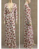 Bohemian Ladies Print Floral Ruffle V-Neck Lantern Sleeve Long Autumn Dress