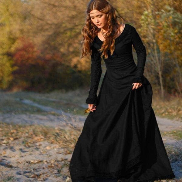 Classic Medieval Central European Party Long Sleeve Crewneck Slim Fit Women's Dress 5 Classic Medieval Central European Party Long Sleeve Crewneck Slim Fit Women's Dress - Image 5