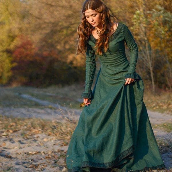 Classic Medieval Central European Party Long Sleeve Crewneck Slim Fit Women's Dress - Image 2
