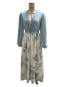 Dark Academia Maxi Dress - Artistic Digital Print V-Neck with Contrast Panelled Sleeves