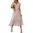 Stylish and Chic: Women's Floral Summer Dress with V-neck, Short Sleeves, Belt, and Pleated Hem - Perfect for Bohemian Fashion Lovers!