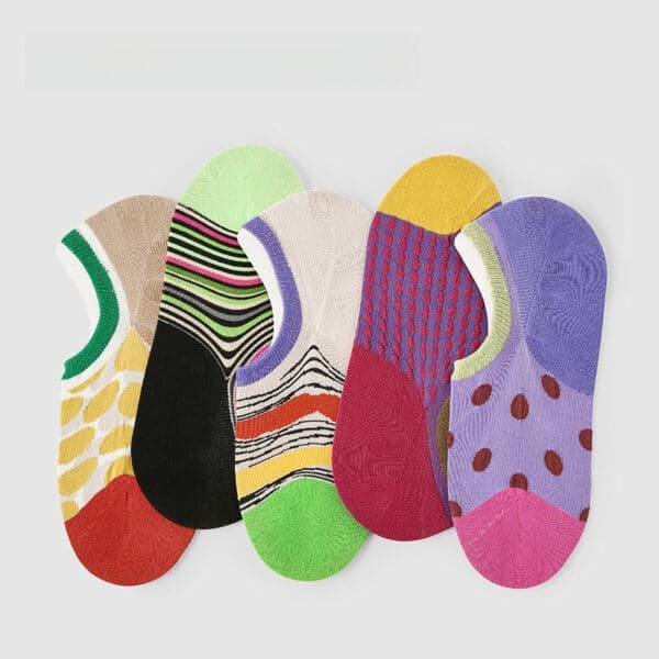 Women’s Vintage Polka Dot Boat Socks | Japanese Kawaii Contrast | Non-Slip Lightweight Summer Ankle Socks-5Prs - Image 5