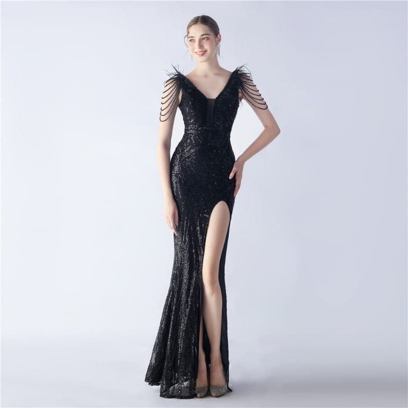 Luxe Feather & Sequin Maxi Gown | Heavy Beadwork 25 103A2455.jpg