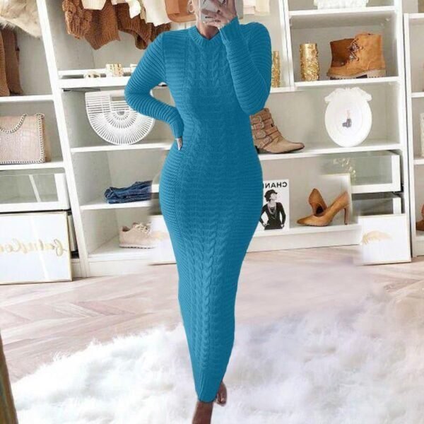 Autumn and Winter New Women's Fashion Twist Long-sleeved Woolen Dress - Image 18