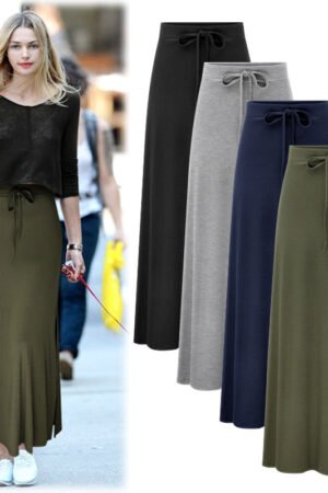 Large Size Women's Clothing Fashion Knitted Skirt High Waist Medium and Long Slit A-shaped Skirt Elastic Over The Knee