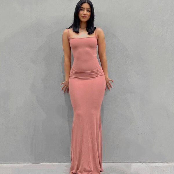 2025 Solid Color Women's Dress Slim Peach Hip Suspender Long Fishtail Skirt - Image 4