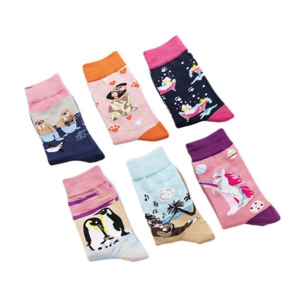 Women's Cotton Sock Women's Men's Cute Pattern Socks Women's Cartoon Trend Socks-5PRS - Image 5