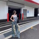 Retro Tie-dye Wasteland Wind Ripped Wide-leg Jeans Women's Summer Design Sense High Waist Thin Straight Mopping Pants