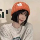 2PCS- Women's Rough Knitted Hat-Autumn and Winter Versatile Big Head Circumference Green Loose Ins Tide Shows Small Face