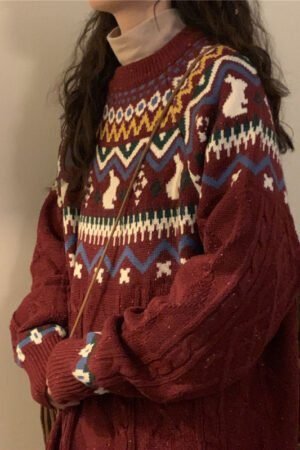 New Year's Red Sweater for Women's Autumn and Winter New Lazy Wind Niche Knitted Sweater for Women
