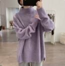 Purple Turtleneck Sweater Jacket Autumn and Winter New Loose and Thin Pullover High-end Soft Waxy Bottoming Knitted Sweater Top