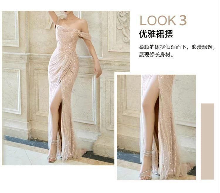 Evening Dress Fine Flash Light Luxury High Temperament Bridal Engagement Banquet Dress One-word Shoulder French Travel Photo Light Wedding Dress 12 O1CN0158gzAR1X3amIHrbSB 2216086462868 0 cib