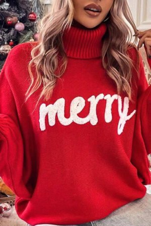Christmas Turtleneck Sweater Women's Clothing Amazon Autumn and Winter Loose Bat Sleeves Outer Wear Knitted Top Women