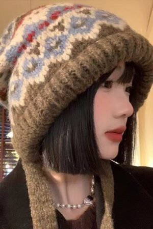 Fair Island Style Knitted Hat Children's Retro Dual-purpose Bag Hat Warm Wool Hat Ear Protection Street Style