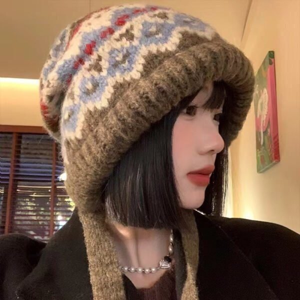 Fair Island Style Knitted Hat Children's Retro Dual-purpose Bag Hat Warm Wool Hat Ear Protection Street Style