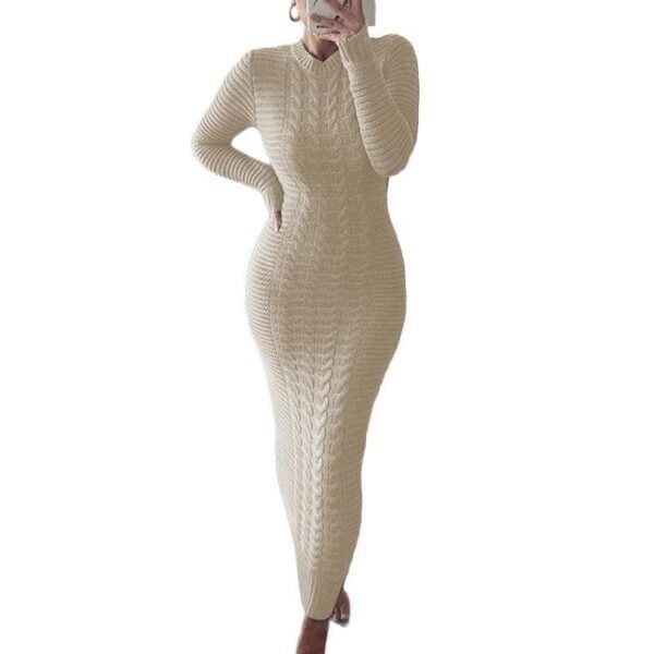 Autumn and Winter New Women's Fashion Twist Long-sleeved Woolen Dress - Image 5