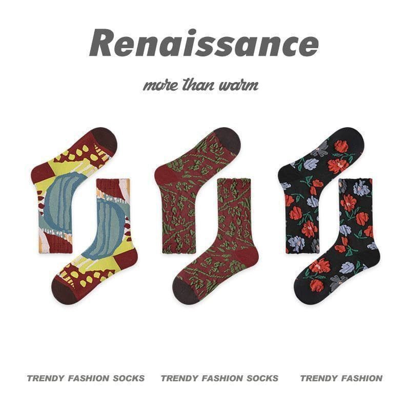 Vintage Renaissance Women’s/Kids’ Thermal Socks - Retro Combed Cotton, Fall-Winter Trendy Design-3PRS 5 Vintage Renaissance Women’s/Kids’ Thermal Socks - Retro Combed Cotton, Fall-Winter Trendy Design-3PRS - Image 5