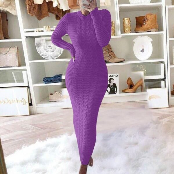 Autumn and Winter New Women's Fashion Twist Long-sleeved Woolen Dress - Image 19