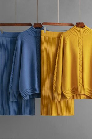 Winter New Sweater Women's Loose Knitted Semi-turtleneck Long-sleeved Threaded Fashion Skirt Set