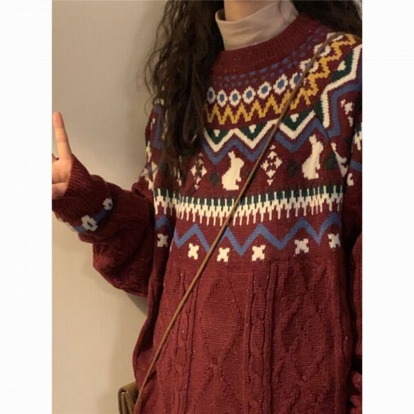 New Year's Red Sweater for Women's Autumn and Winter New Lazy Wind Niche Knitted Sweater for Women - Image 4